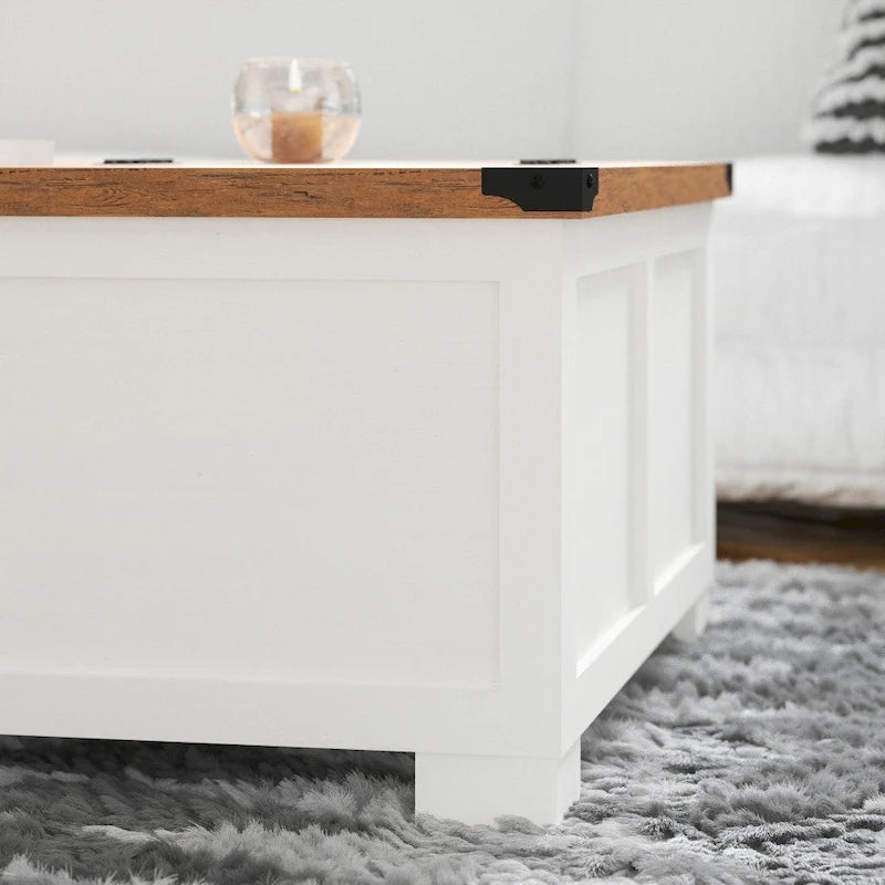 Table basse de ferme avec plateau relevable à charnière et rangement