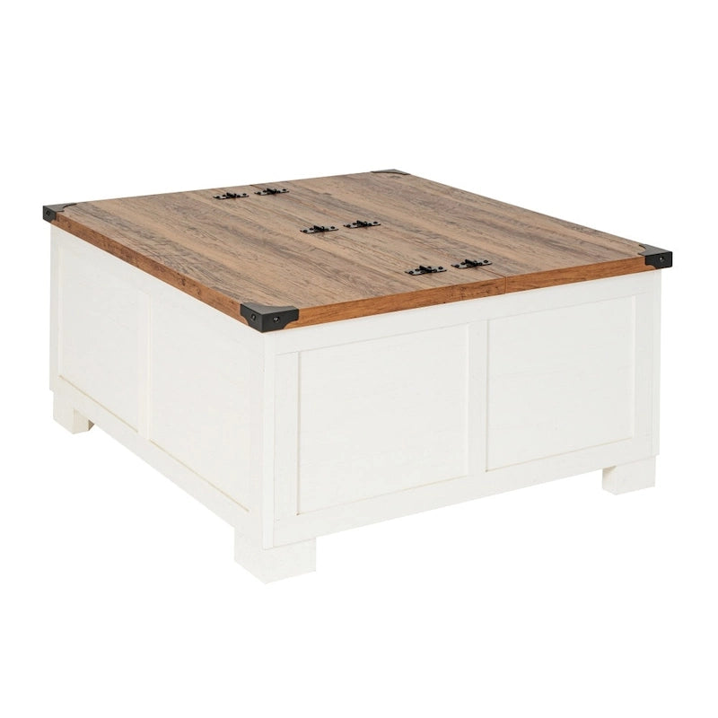 Table basse de ferme avec plateau relevable à charnière et rangement