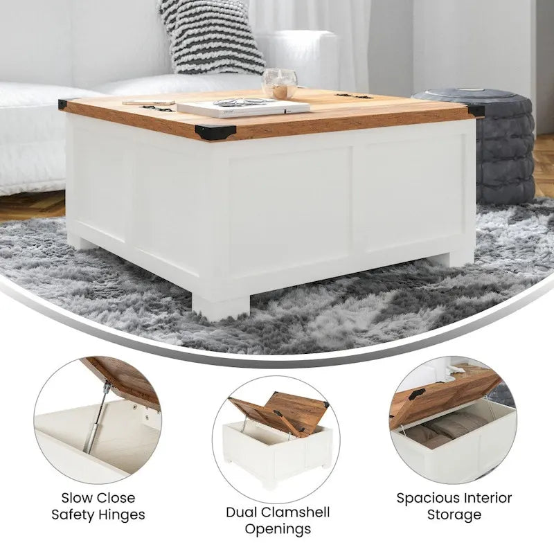 Table basse de ferme avec plateau relevable à charnière et rangement