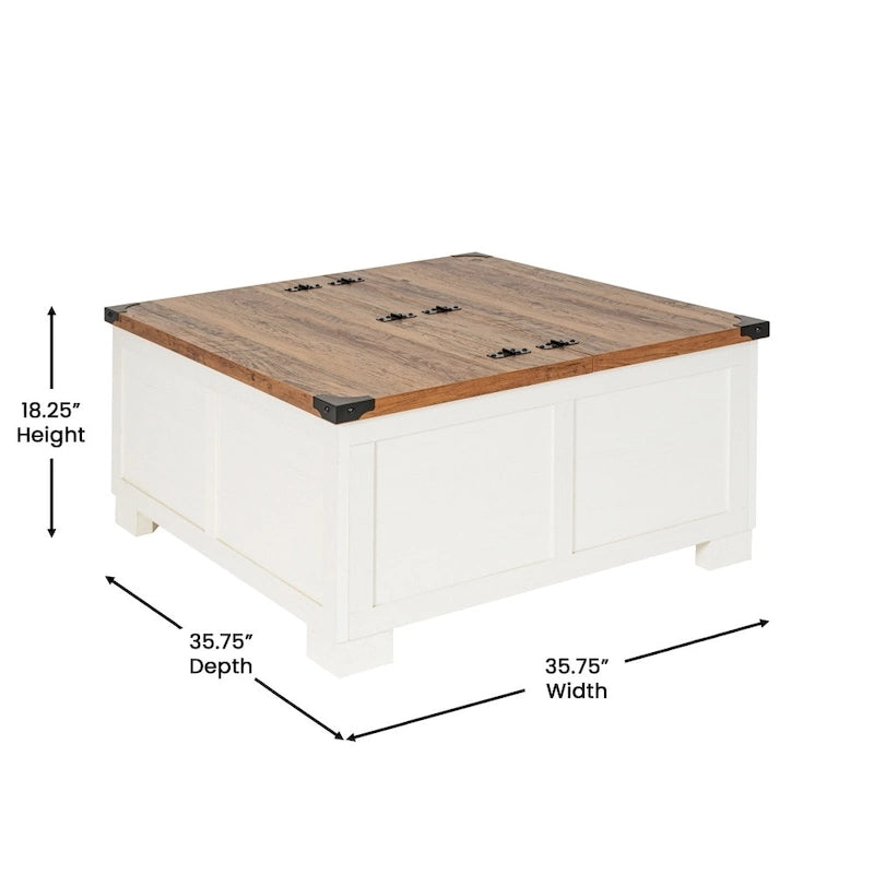 Table basse de ferme avec plateau relevable à charnière et rangement