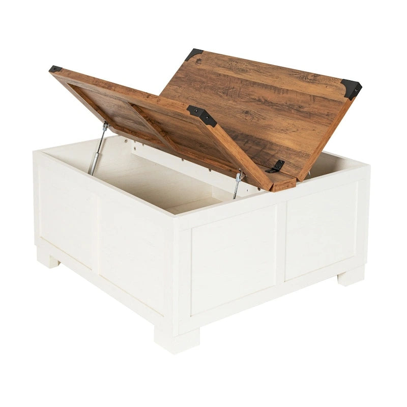 Table basse de ferme avec plateau relevable à charnière et rangement