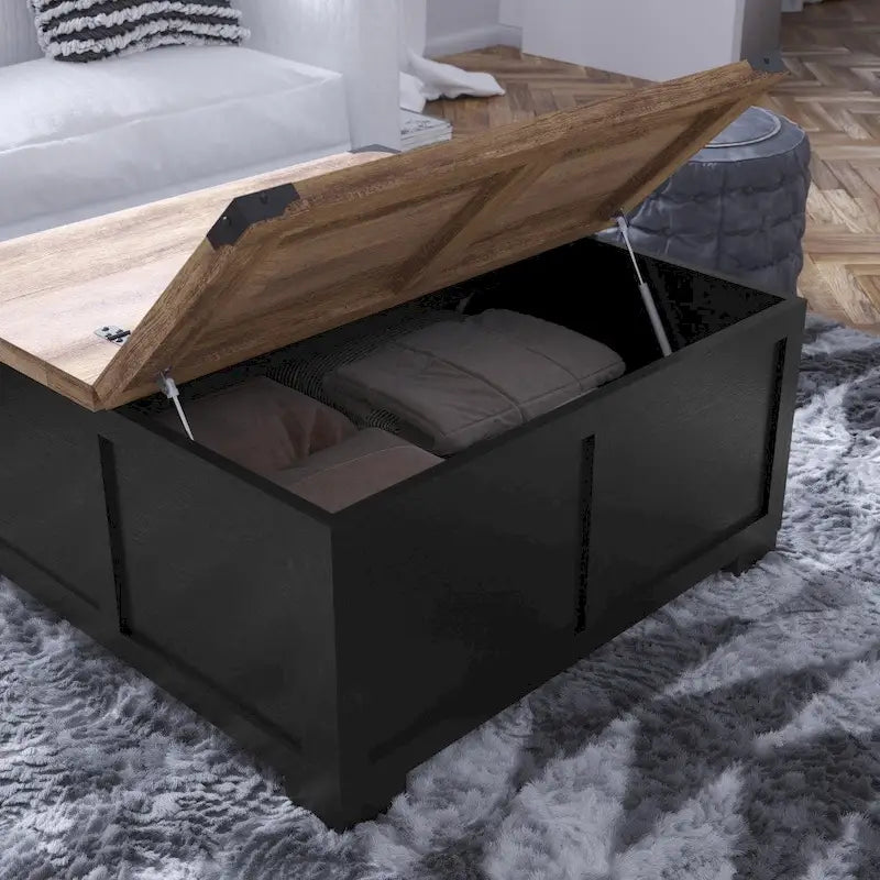 Table basse de ferme avec plateau relevable à charnière et rangement