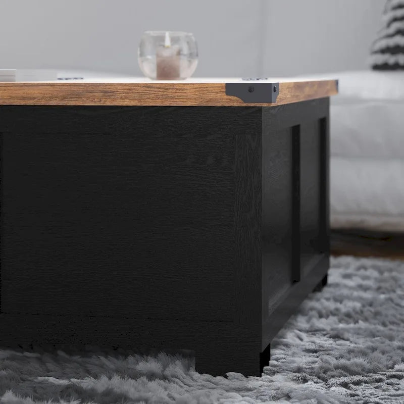 Table basse de ferme avec plateau relevable à charnière et rangement