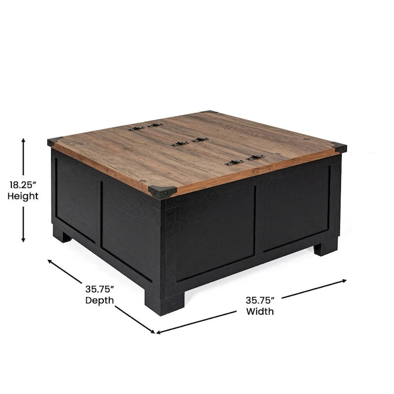 Table basse de ferme avec plateau relevable à charnière et rangement