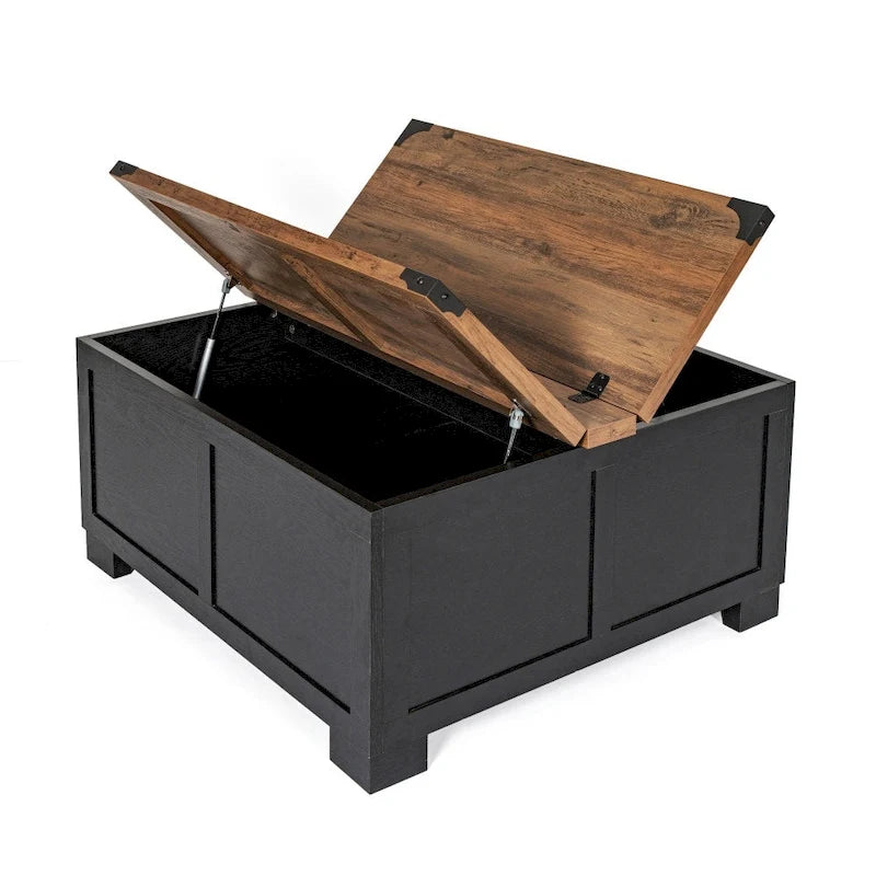 Table basse de ferme avec plateau relevable à charnière et rangement
