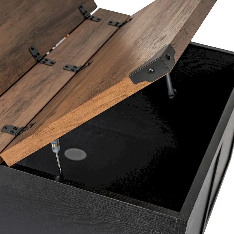 Table basse de ferme avec plateau relevable à charnière et rangement