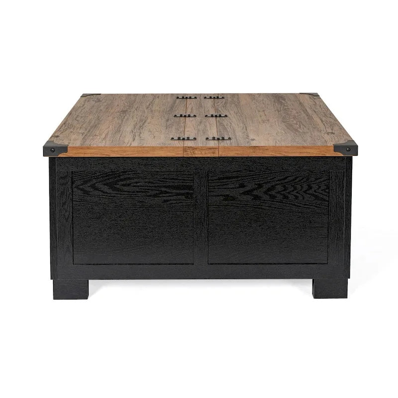 Table basse de ferme avec plateau relevable à charnière et rangement