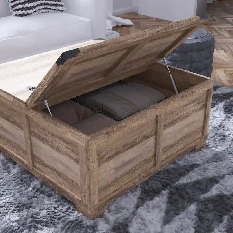 Table basse de ferme avec plateau relevable à charnière et rangement