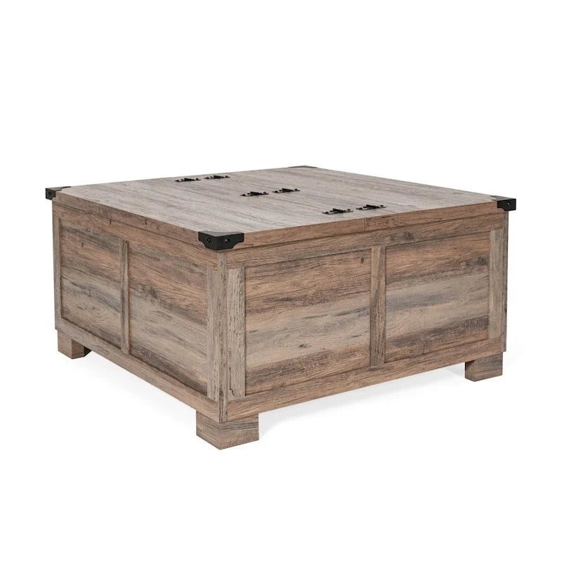 Table basse de ferme avec plateau relevable à charnière et rangement
