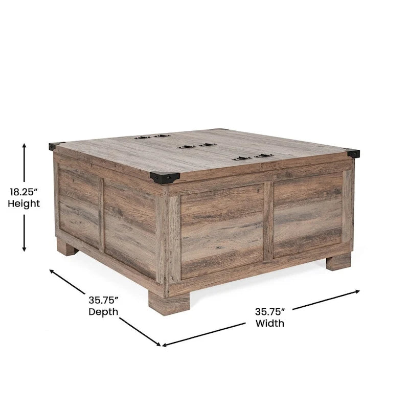 Table basse de ferme avec plateau relevable à charnière et rangement
