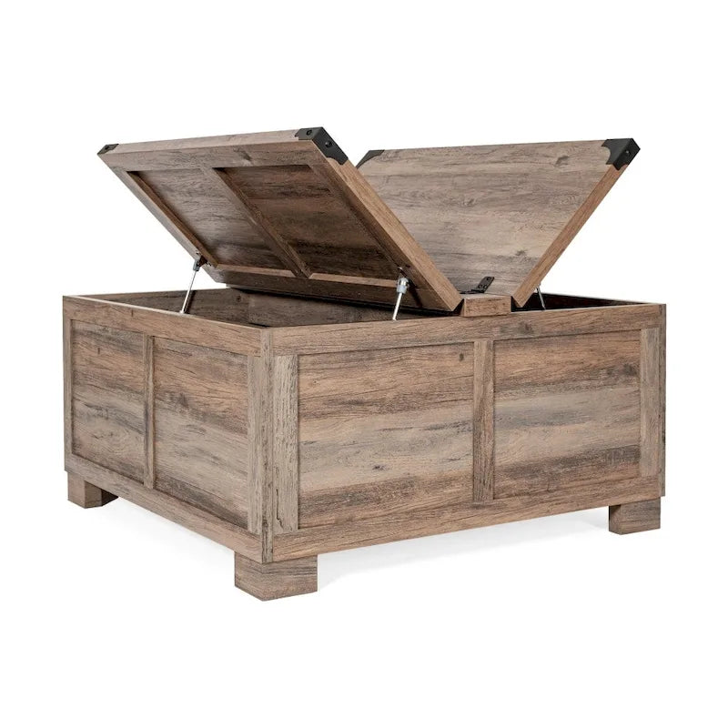 Table basse de ferme avec plateau relevable à charnière et rangement