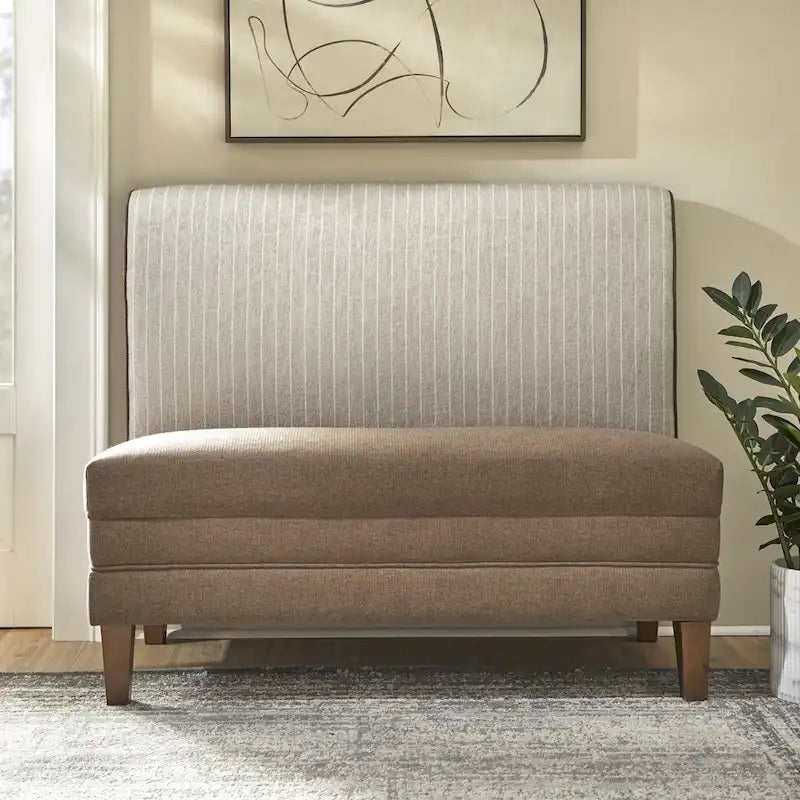 Banc capitonné avec revêtement en lin bicolore