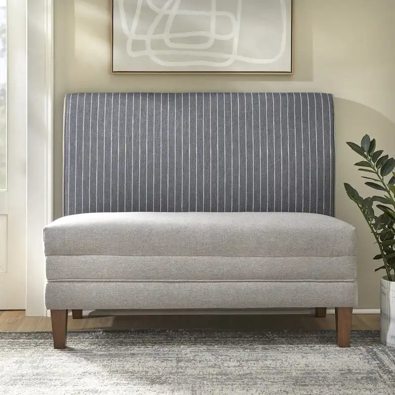 Banc capitonné avec revêtement en lin bicolore
