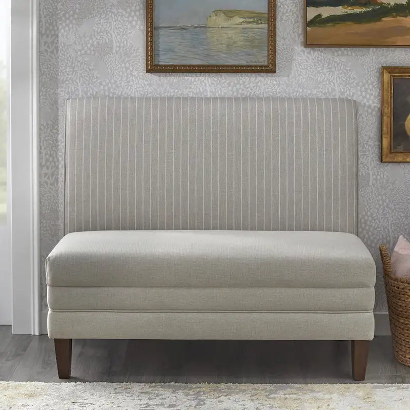 Banc capitonné avec revêtement en lin bicolore