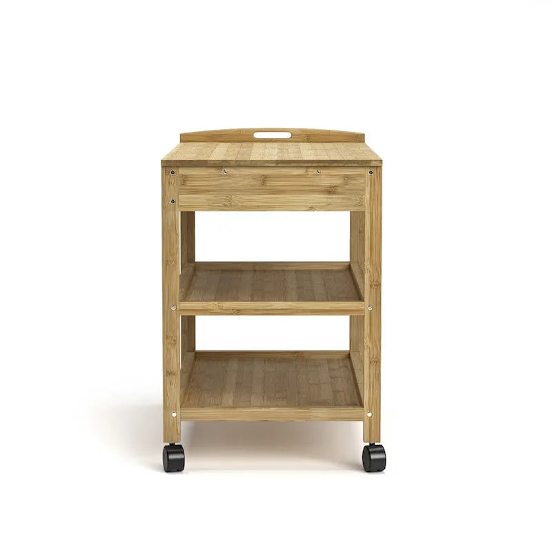 Meuble îlot de cuisine contemporain en bambou naturel Lux de Furniture of America, avec 2 tiroirs et 2 étagères