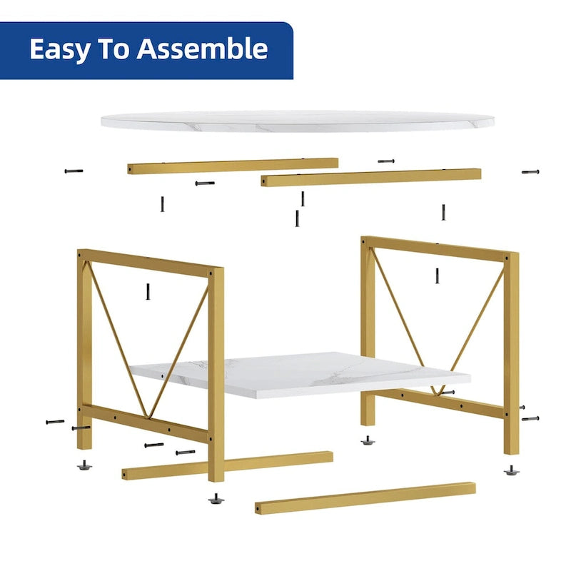 Table basse ronde de style rustique de 80 cm, à 2 niveaux avec étagère de rangement