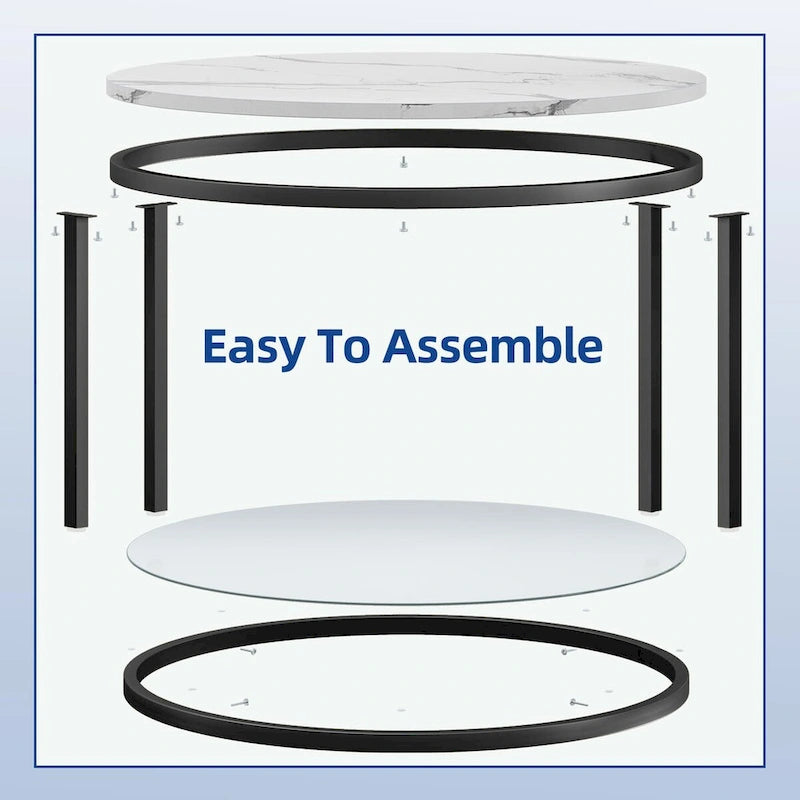 Table basse ronde de style rustique de 80 cm, à 2 niveaux avec étagère de rangement