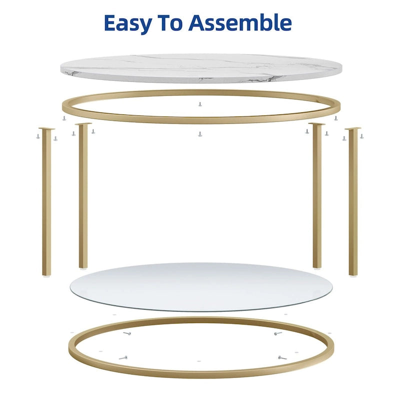 Table basse ronde de style rustique de 80 cm, à 2 niveaux avec étagère de rangement