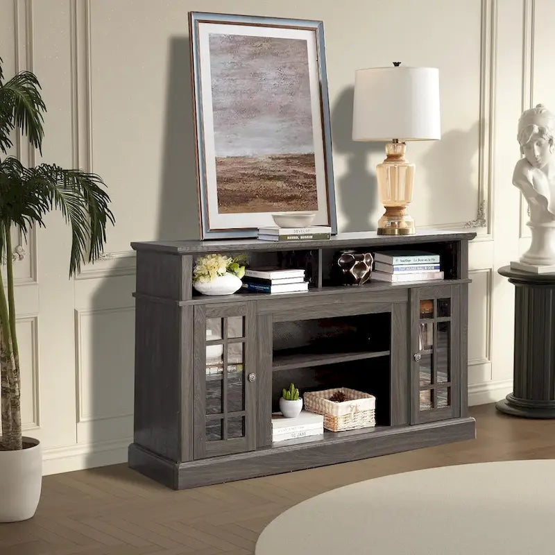 Meuble TV classique, console de divertissement moderne, jusqu'à 65 pouces, espaces de rangement ouverts et fermés