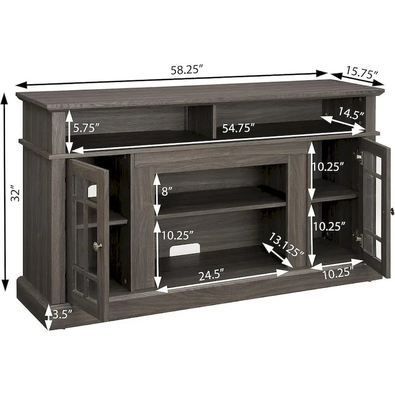 Meuble TV classique, console de divertissement moderne, jusqu'à 65 pouces, espaces de rangement ouverts et fermés