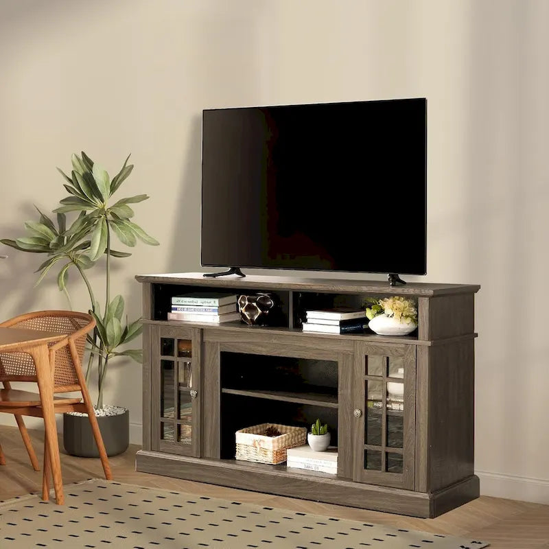 Meuble TV classique, console de divertissement moderne, jusqu'à 65 pouces, espaces de rangement ouverts et fermés