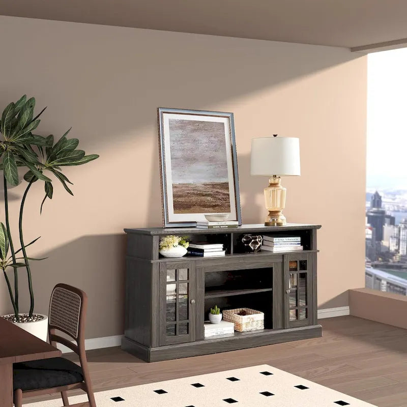 Meuble TV classique, console de divertissement moderne, jusqu'à 65 pouces, espaces de rangement ouverts et fermés