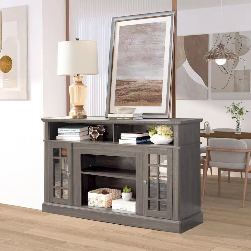Meuble TV classique, console de divertissement moderne, jusqu'à 65 pouces, espaces de rangement ouverts et fermés