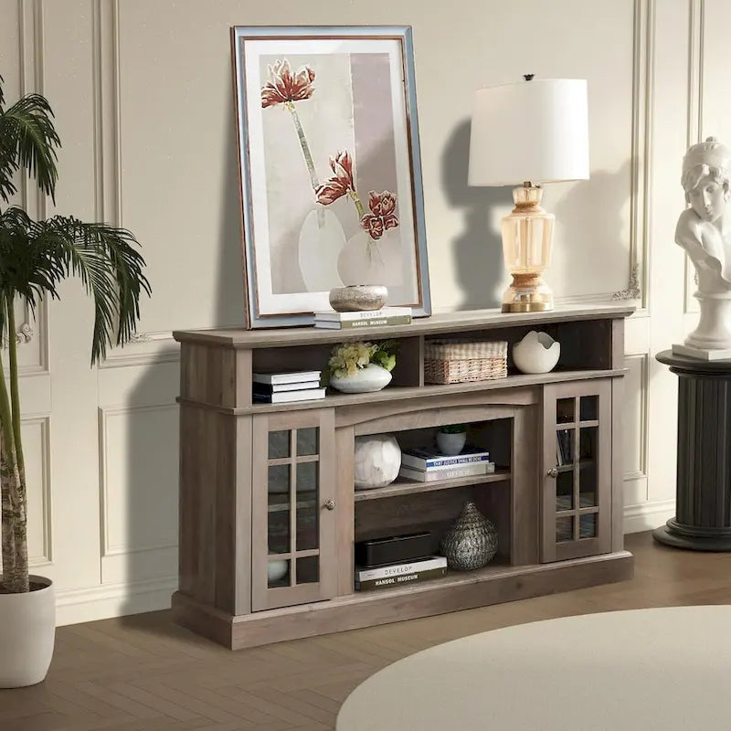 Meuble TV classique, console de divertissement moderne, jusqu'à 65 pouces, espaces de rangement ouverts et fermés