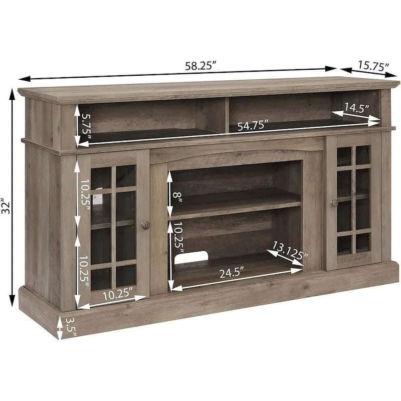 Meuble TV classique, console de divertissement moderne, jusqu'à 65 pouces, espaces de rangement ouverts et fermés
