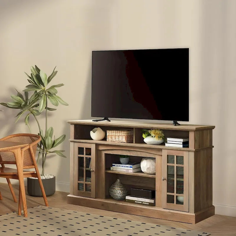 Meuble TV classique, console de divertissement moderne, jusqu'à 65 pouces, espaces de rangement ouverts et fermés
