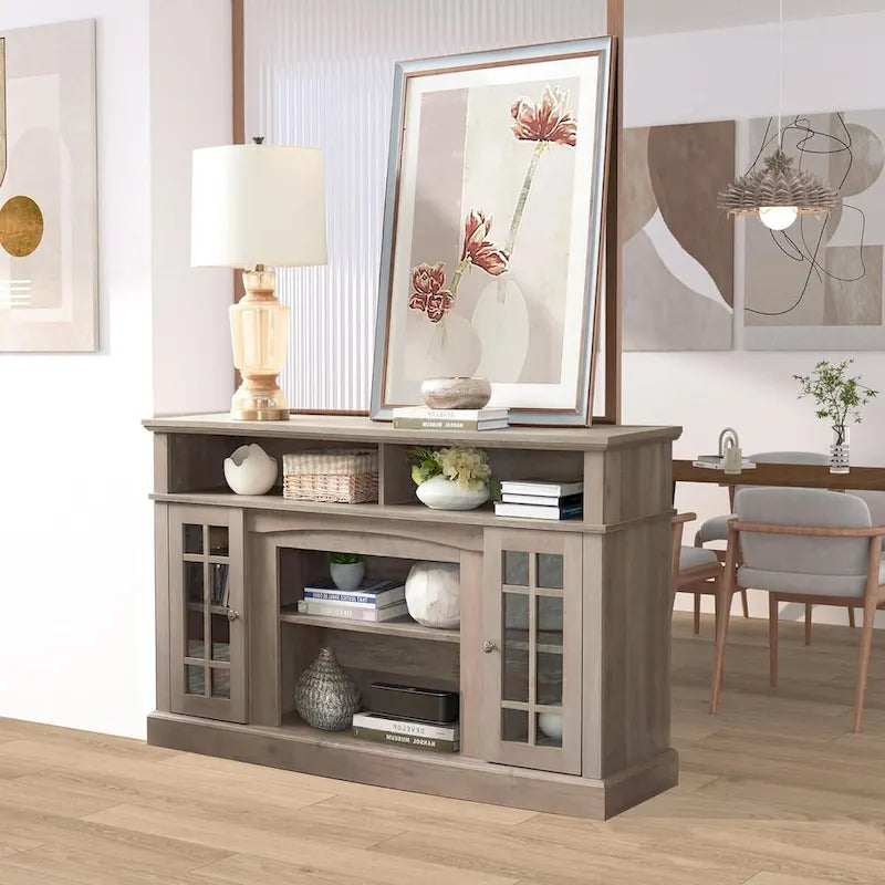 Meuble TV classique, console de divertissement moderne, jusqu'à 65 pouces, espaces de rangement ouverts et fermés