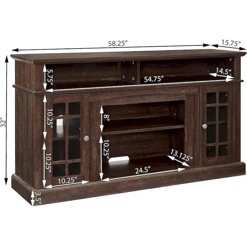 Meuble TV classique, console de divertissement moderne, jusqu'à 65 pouces, espaces de rangement ouverts et fermés