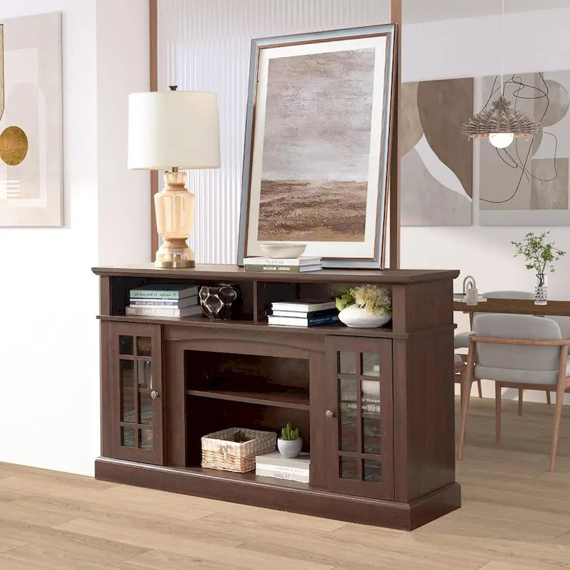 Meuble TV classique, console de divertissement moderne, jusqu'à 65 pouces, espaces de rangement ouverts et fermés
