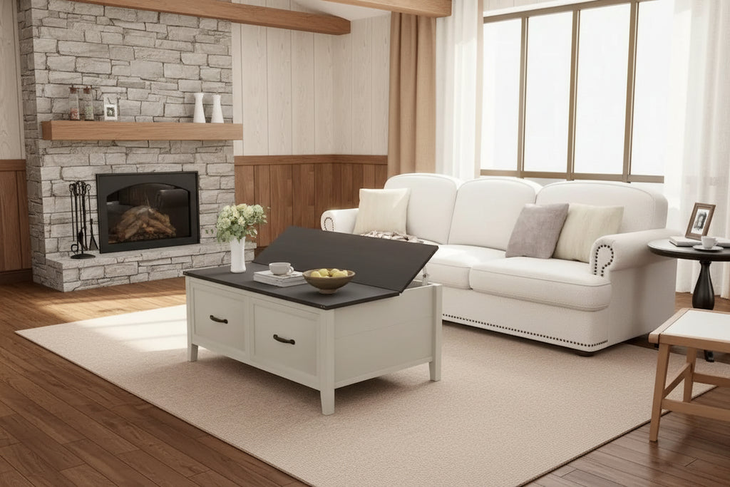 Coffee Table with Hidden Storage, 2 Drawers and Flip Top Storage with Lift Hinges - See Details