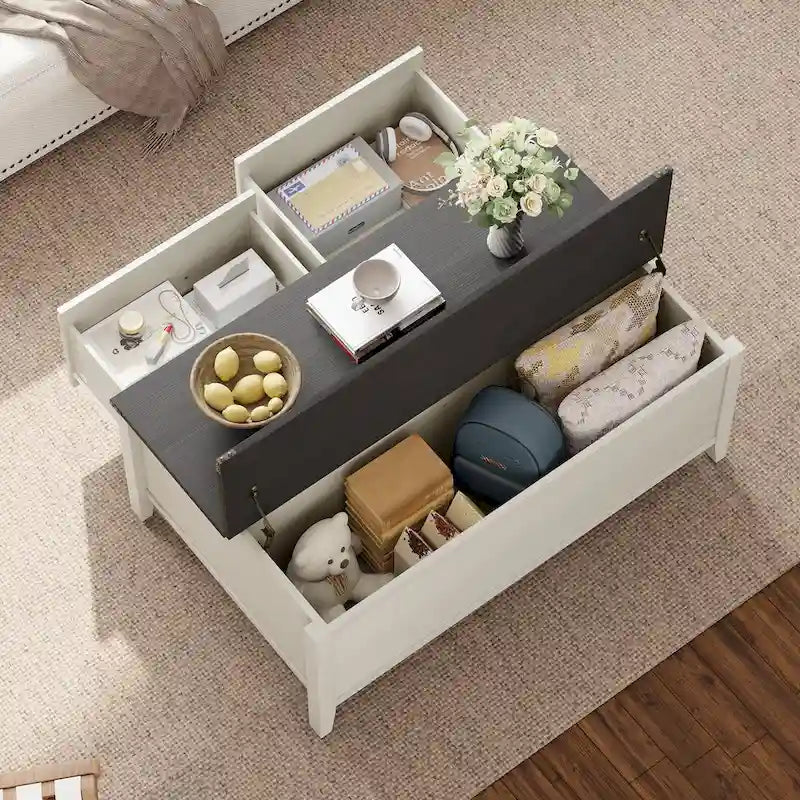 Table basse avec rangement dissimulé, 2 tiroirs et plateau relevable