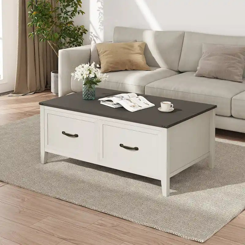 Table basse avec rangement dissimulé, 2 tiroirs et plateau relevable