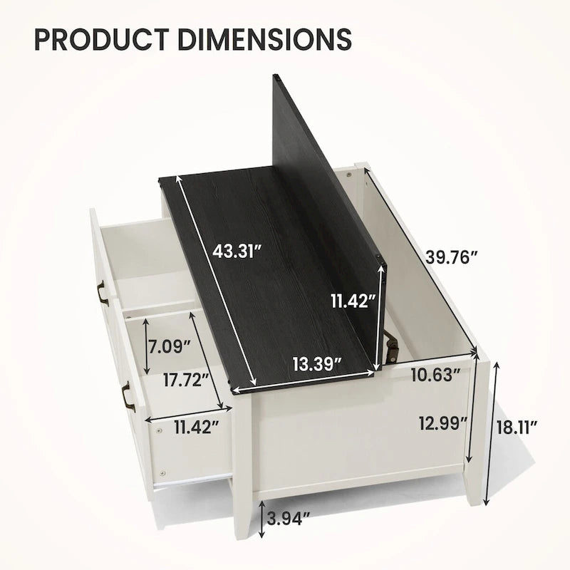 Table basse avec rangement dissimulé, 2 tiroirs et plateau relevable