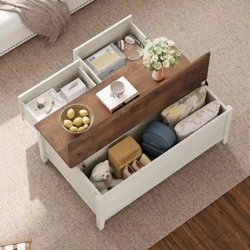Table basse avec rangement dissimulé, 2 tiroirs et plateau relevable