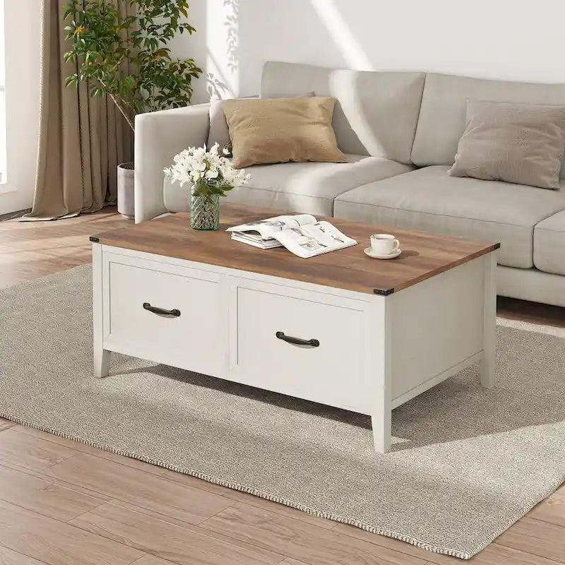 Table basse avec rangement dissimulé, 2 tiroirs et plateau relevable