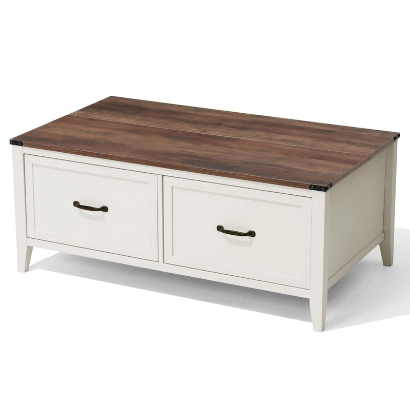 Table basse avec rangement dissimulé, 2 tiroirs et plateau relevable