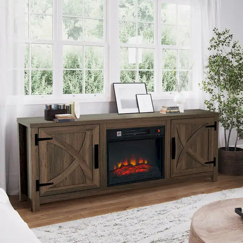 Meuble TV Console avec Foyer Électrique de 58 Pouces, Style Ferme