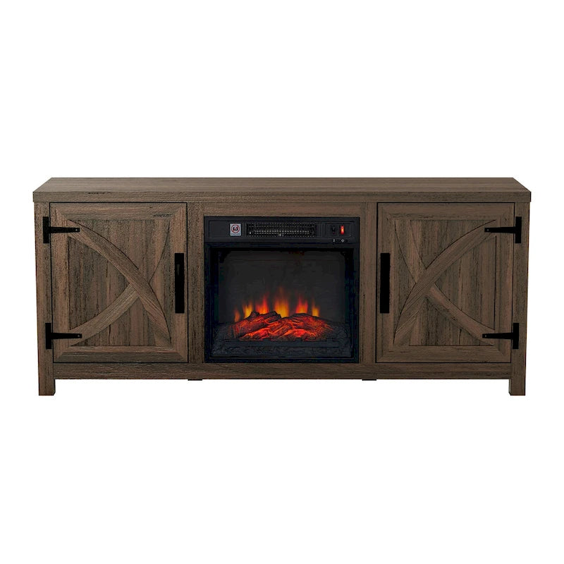 Meuble TV Console avec Foyer Électrique de 58 Pouces, Style Ferme