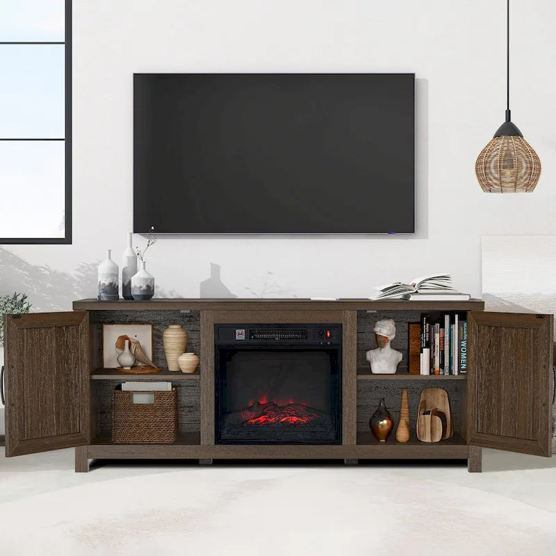 Meuble TV Console avec Foyer Électrique de 58 Pouces, Style Ferme