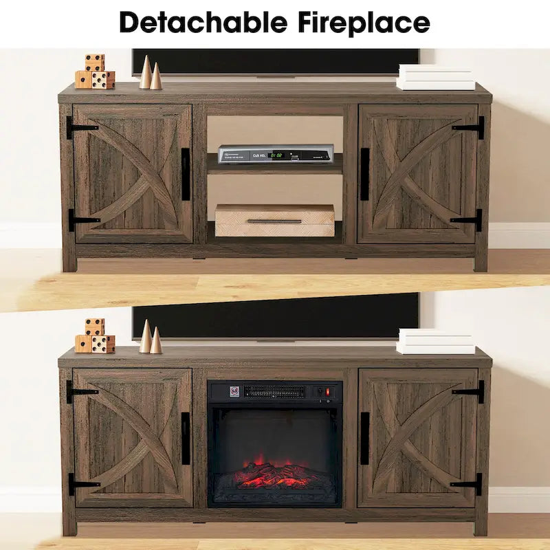 Meuble TV Console avec Foyer Électrique de 58 Pouces, Style Ferme