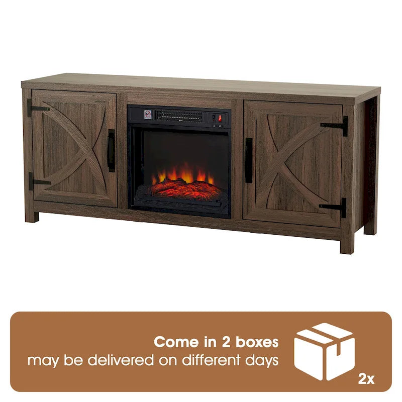 Meuble TV Console avec Foyer Électrique de 58 Pouces, Style Ferme
