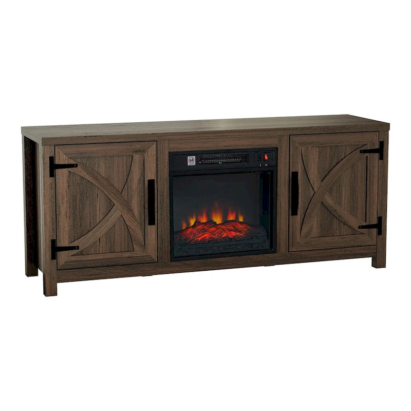 Meuble TV Console avec Foyer Électrique de 58 Pouces, Style Ferme