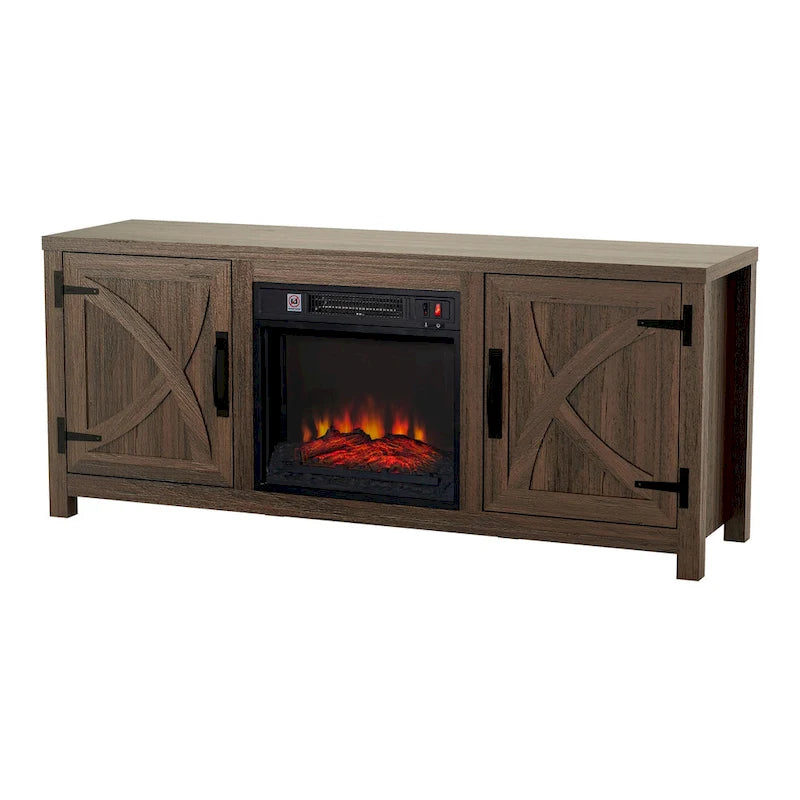 Meuble TV Console avec Foyer Électrique de 58 Pouces, Style Ferme