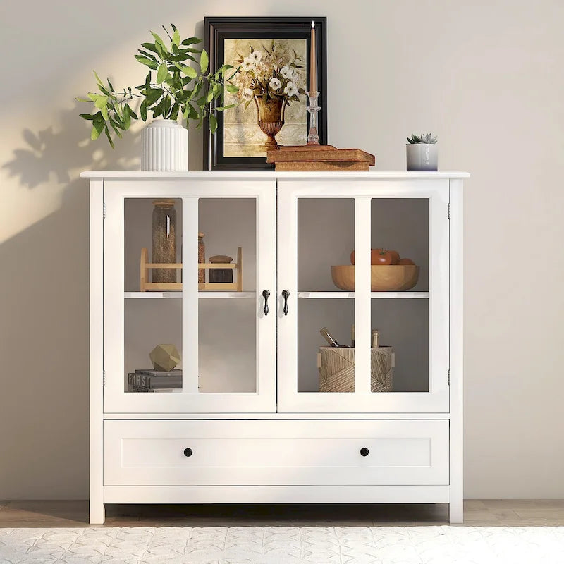 Buffet Storage Cabinet with Double Glass Doors