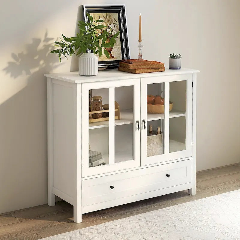 Meuble de rangement buffet avec double portes vitrées