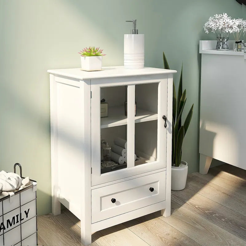 Meuble de rangement buffet avec double portes vitrées